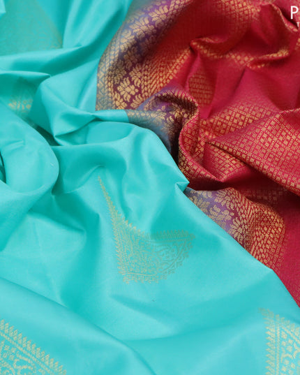 Pure kanjivaram silk saree light blue and pink with zari woven geometric buttas and simple border & Butta style