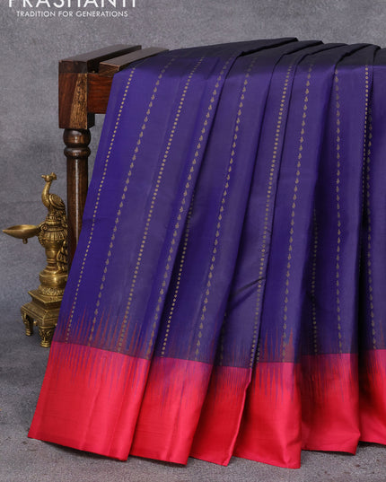 Pure kanjivaram silk saree dark blue and dark pink with allover zari weaves and simple border & Allover weaves