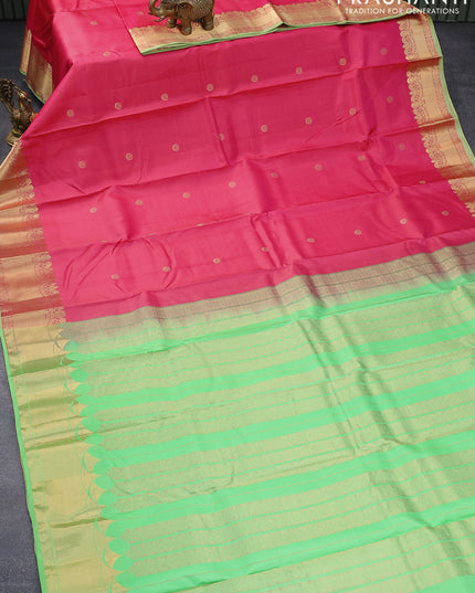 Pure kanjivaram silk saree light pink and pista green with zari woven buttas and zari woven border & Butta style