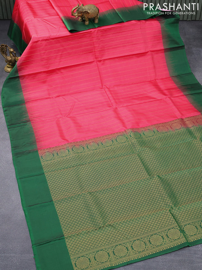 Pure kanjivaram silk saree pink and green with allover zari weaves and simple border & Allover weaves