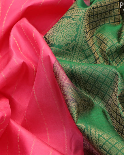 Pure kanjivaram silk saree pink and green with allover zari weaves and simple border & Allover weaves