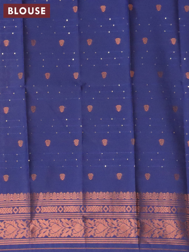 Semi kanjivaram silk saree pastel pink and blue with allover copper zari weaves and rettapet copper zari woven border