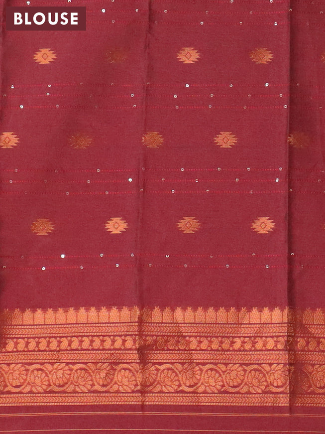 Semi kanjivaram silk saree sandal and maroon with allover copper zari weaves and rettapet copper zari woven border