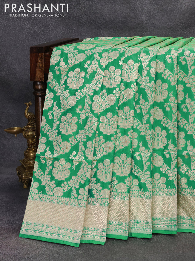 Banarasi uppada silk saree teal green with allover zari woven brocade weaves and zari woven border