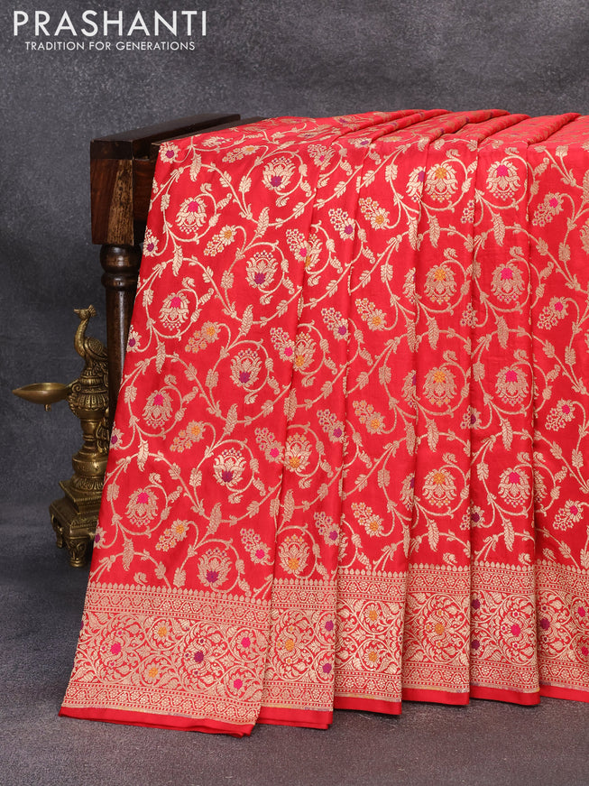 Banarasi uppada silk saree red with allover zari woven floral brocade wevaes and zari woven floral border