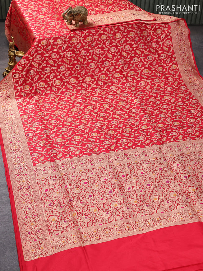 Banarasi uppada silk saree red with allover zari woven floral brocade wevaes and zari woven floral border