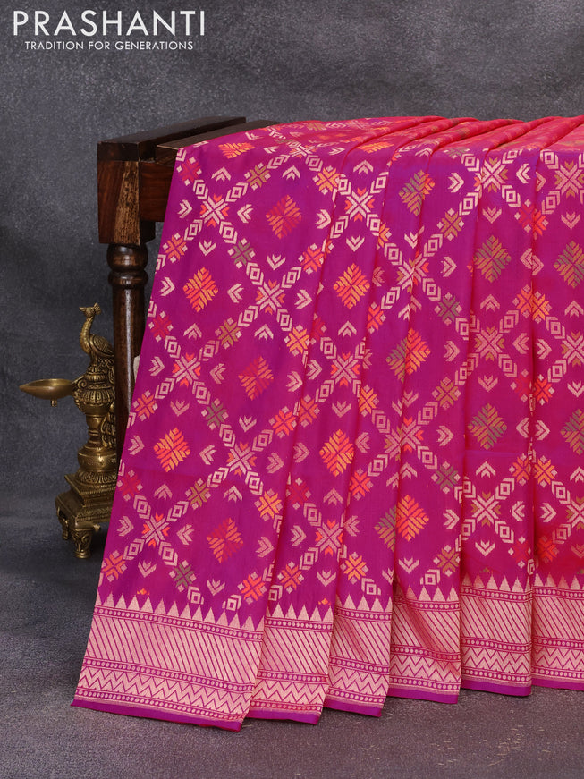 Banarasi uppada silk saree pink with allover thread weaves and woven border