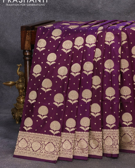 Banarasi uppada silk saree deep purple with zari woven floral buttas and zari woven border