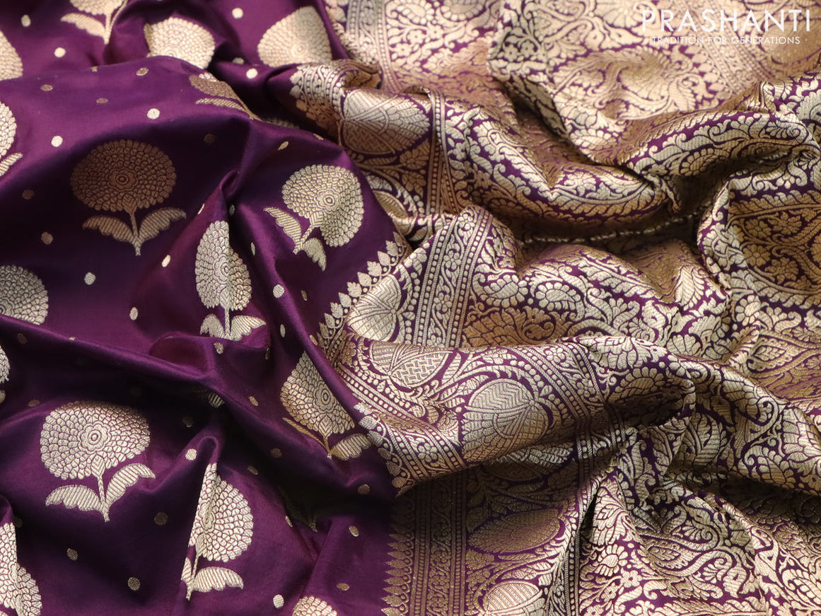 Banarasi uppada silk saree deep purple with zari woven floral buttas and zari woven border
