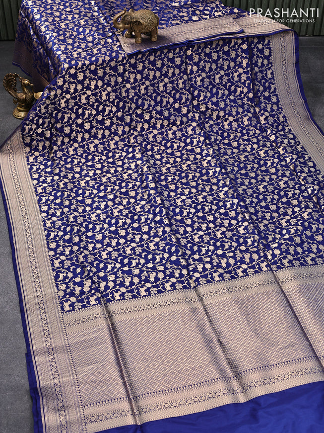 Banarasi uppada silk saree blue with allover zari woven brocade weaves and zari woven border