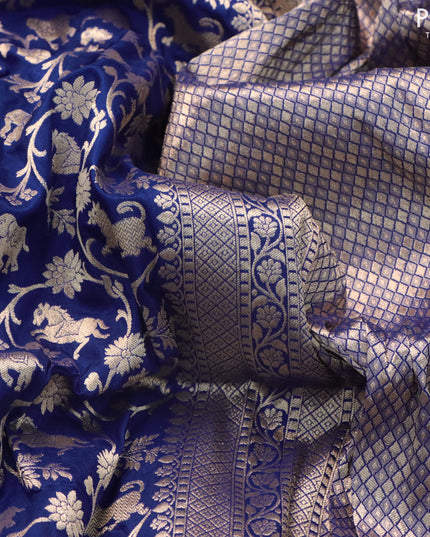 Banarasi uppada silk saree blue with allover zari woven brocade weaves and zari woven border