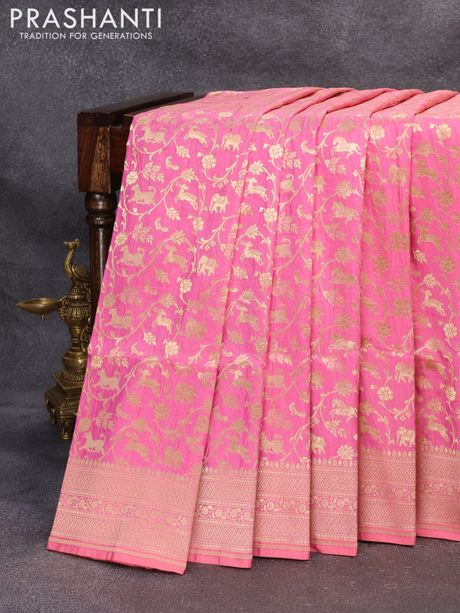 Banarasi uppada silk saree light pink with allover zari woven brocade weaves and zari woven border