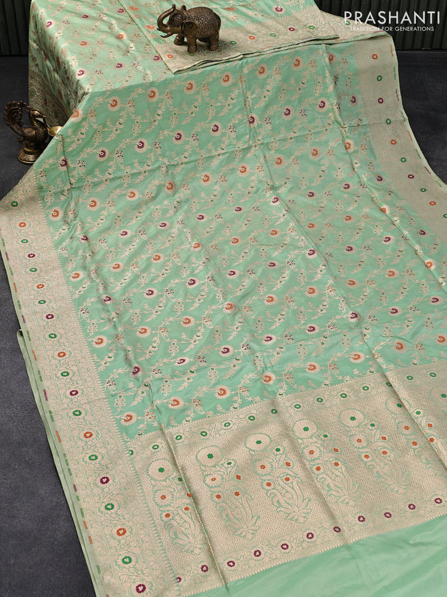 Banarasi uppada silk saree pastel green with allover zari woven brocade weaves and zari woven border