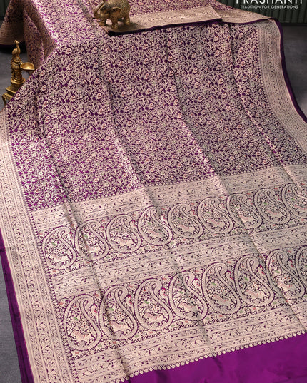 Banarasi uppada silk saree deep purple with allover zari woven brocade weaves and zari woven border