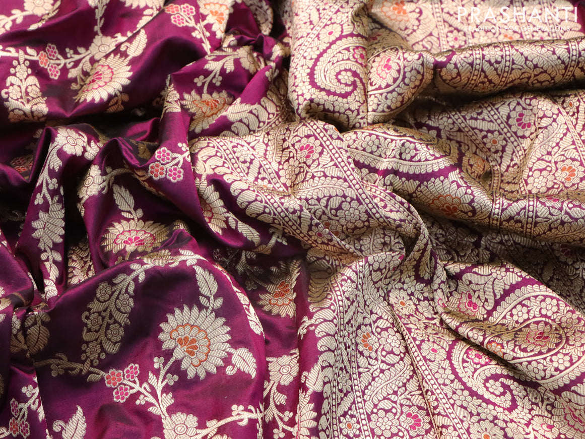 Banarasi uppada silk saree purple with allover zari woven brocade weaves and zari woven border