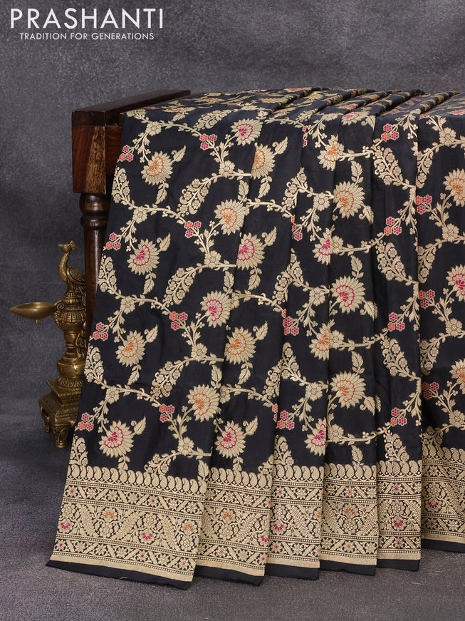 Banarasi uppada silk saree black with allover zari woven floral brocade wevaes and zari woven border