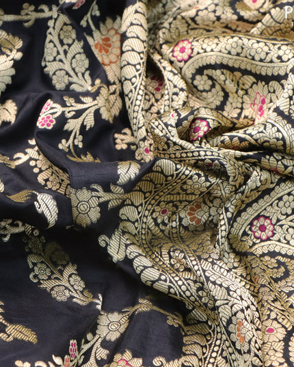 Banarasi uppada silk saree black with allover zari woven floral brocade wevaes and zari woven border