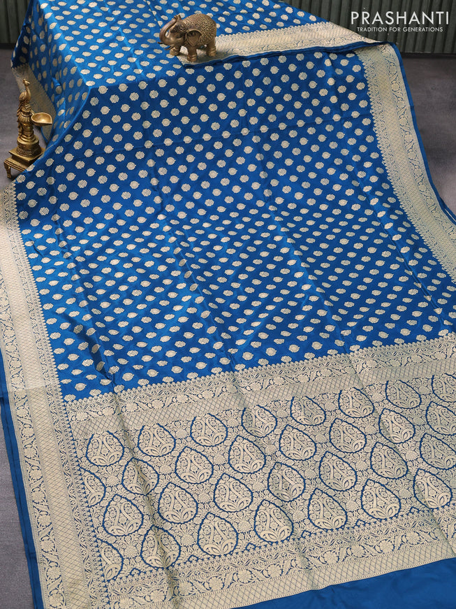 Banarasi uppada silk saree cs blue with zari woven buttas and zari woven border
