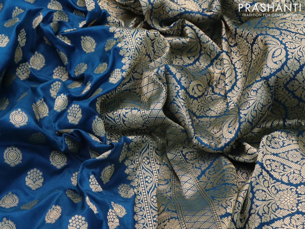 Banarasi uppada silk saree cs blue with zari woven buttas and zari woven border