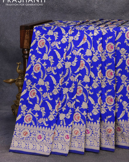 Banarasi uppada silk saree blue with allover zari woven floral brocade wevaes and zari woven floral border