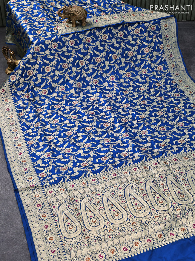 Banarasi uppada silk saree blue with allover zari woven floral brocade wevaes and zari woven floral border