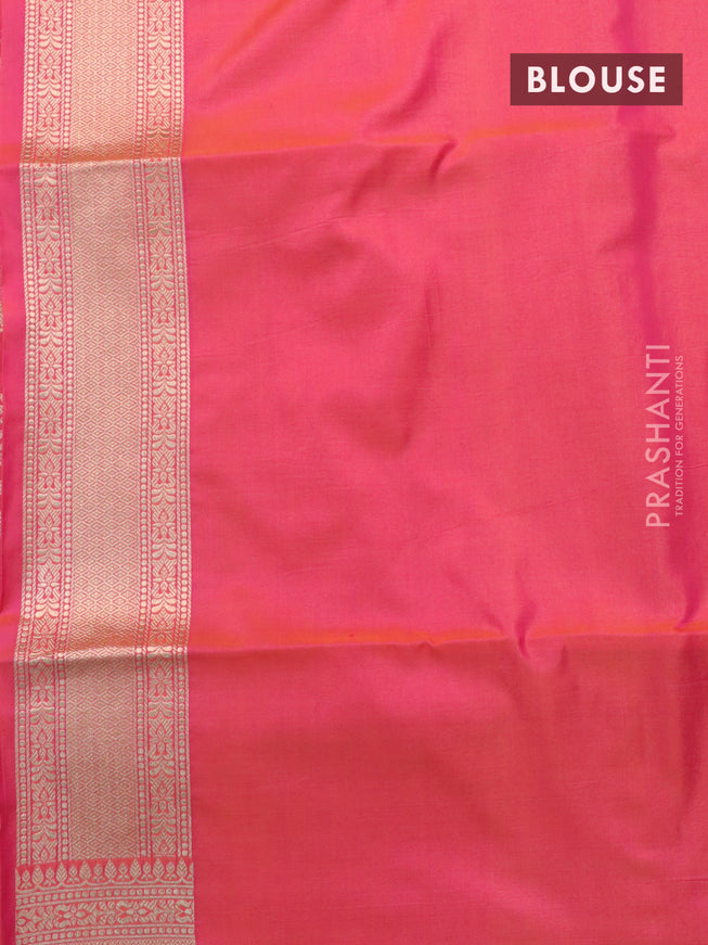 Banarasi uppada silk saree dual shade of pinkish orange with allover zari woven brocade weaves and zari woven border