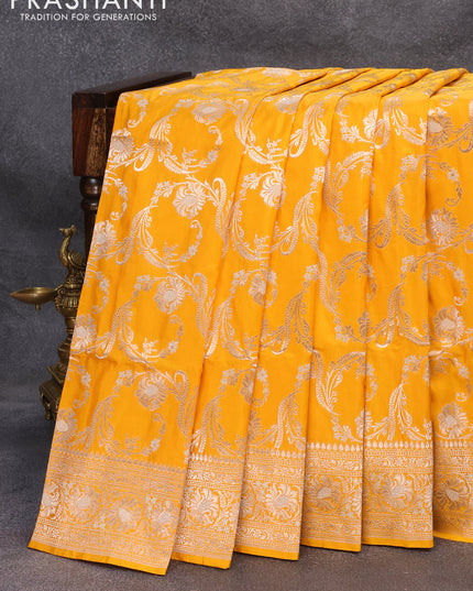 Banarasi uppada silk saree mango yellow with allover zari woven brocade weaves and zari woven border