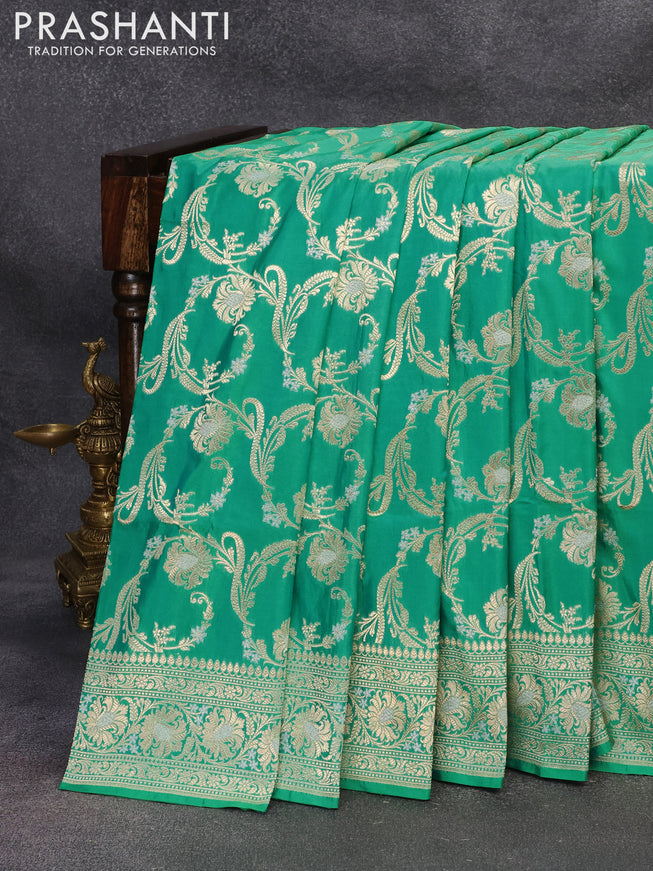 Banarasi uppada silk saree teal green with allover zari woven brocade weaves and zari woven border