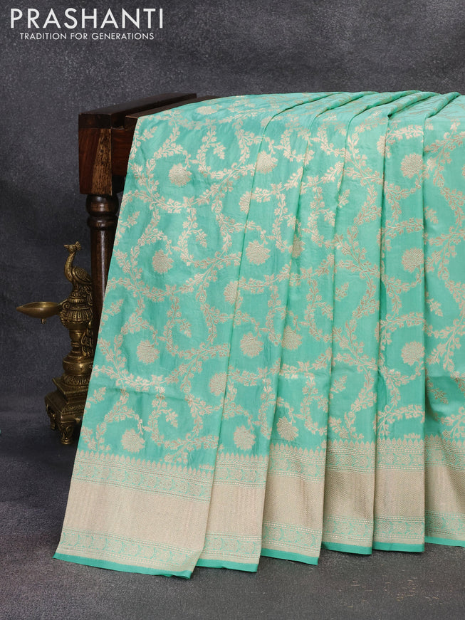Banarasi uppada silk saree pastel green with allover zari woven brocade weaves and zari woven border