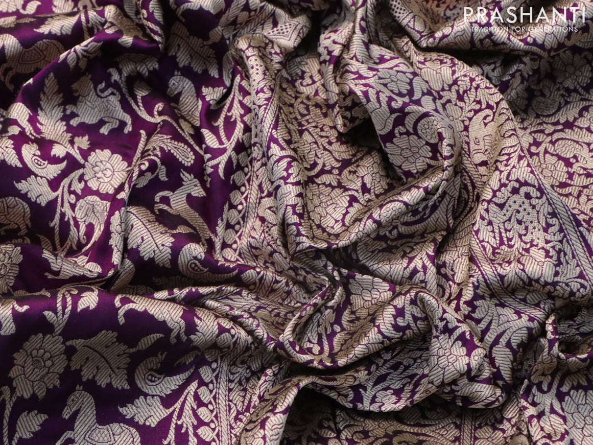 Banarasi uppada silk saree deep purple with allover thread & zari woven brocade weaves and woven border