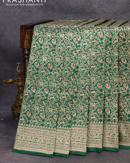 Banarasi uppada silk saree green with allover zari woven brocade weaves and zari woven border