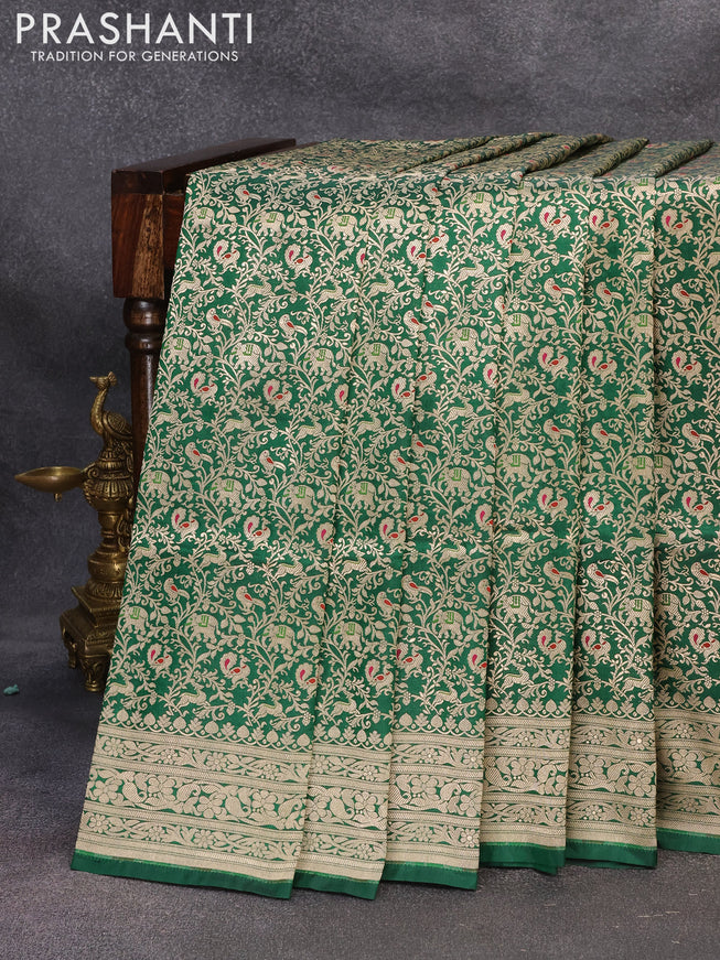 Banarasi uppada silk saree green with allover zari woven brocade weaves and zari woven border