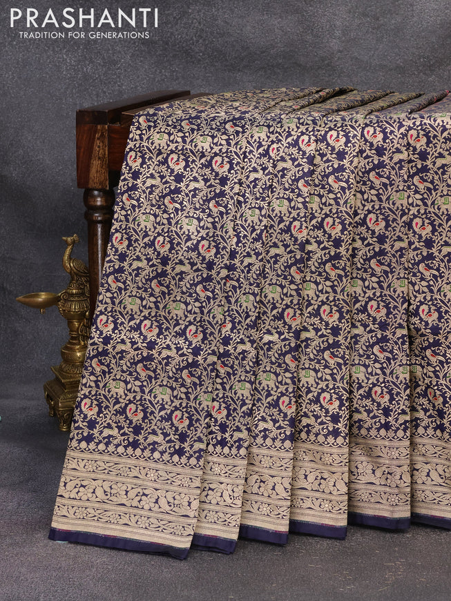 Banarasi uppada silk saree navy blue with allover zari woven brocade weaves and zari woven border
