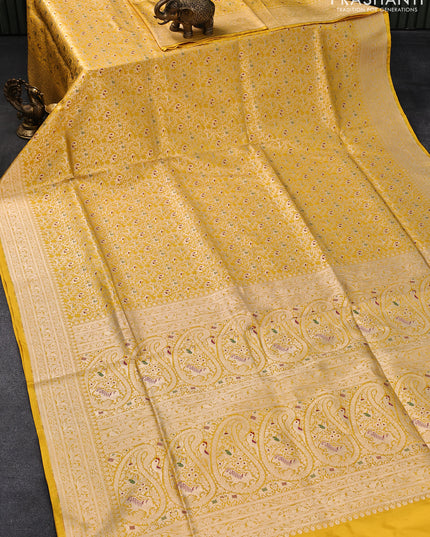 Banarasi uppada silk saree yellow with allover zari woven brocade weaves and zari woven border