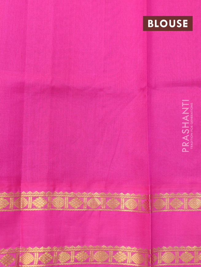 Silk cotton saree grey and pink with allover prints and rettapet zari woven border