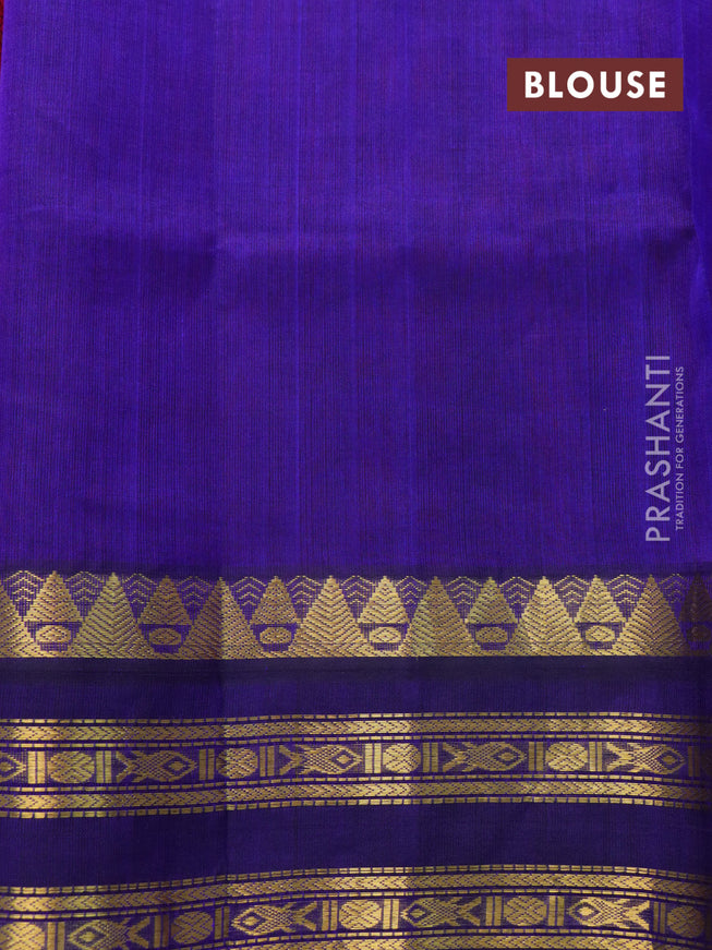 Silk cotton saree pink and blue with allover floral prints and rettapet zari woven border