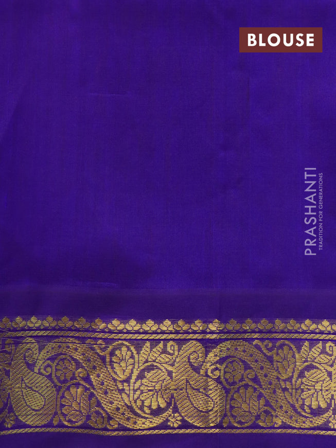 Silk cotton saree yellow and blue with allover pichwai prints and zari woven border