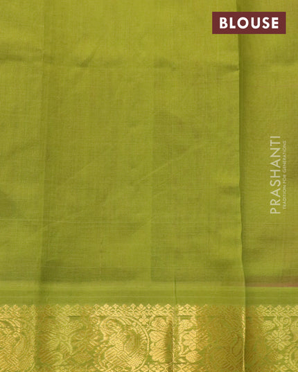 Silk cotton saree pink and mehendi green with allover kalamakri prints and zari woven border