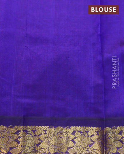 Silk cotton saree mango yellow and blue with allover kalamakri prints and floral zari woven border
