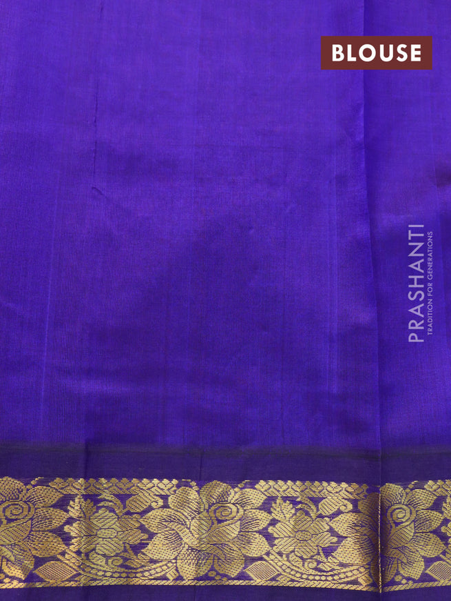 Silk cotton saree mango yellow and blue with allover kalamakri prints and floral zari woven border