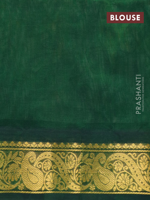 Silk cotton saree cream and green with allover prints and zari woven border