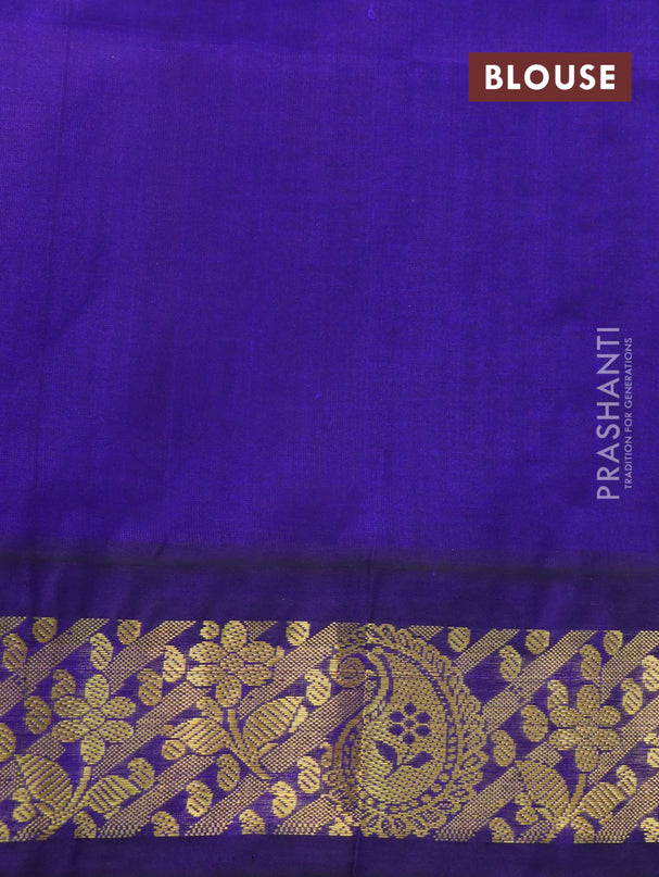 Silk cotton saree mustard yellow and blue with allover prints and zari woven border