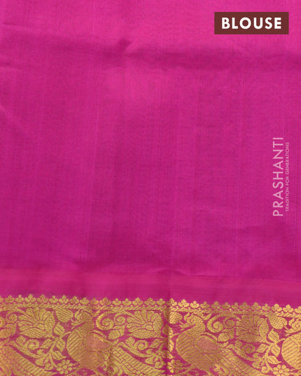 Silk cotton saree grey and pink with pichwai prints and zari woven border