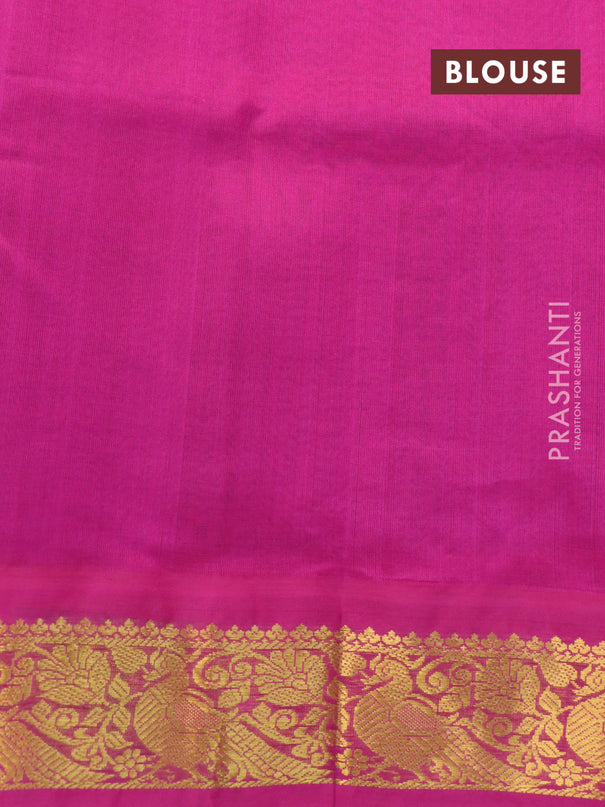 Silk cotton saree grey and pink with pichwai prints and zari woven border