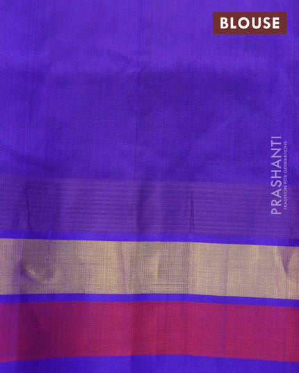 Silk cotton saree teal blue and blue with allover kalamkari prints and temple design zari woven simple border