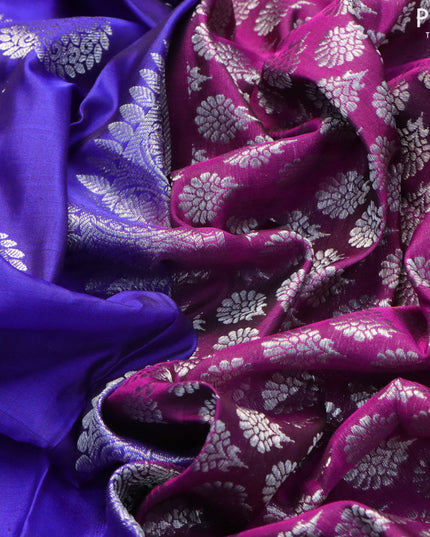Venkatagiri silk saree blue and purple with silver zari woven buttas and silver zari woven butta border