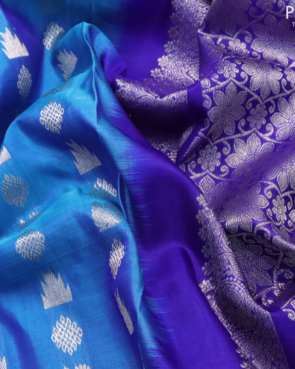 Venkatagiri silk saree cs blue and blue with silver zari woven buttas and silver zari woven border