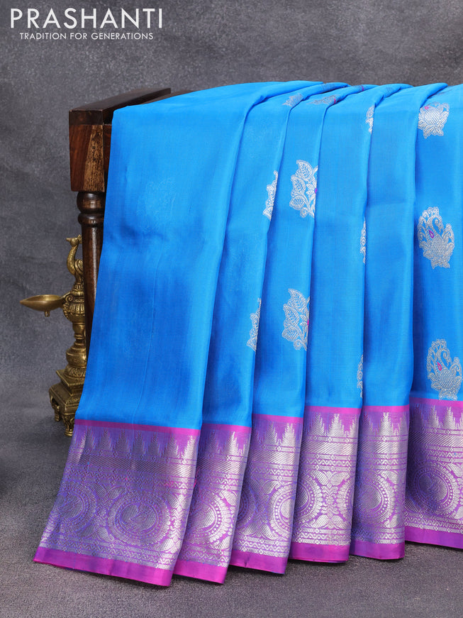 Venkatagiri silk saree cs blue and pink with thread & silver zari woven buttas and rich silver zari woven border