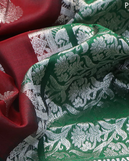 Venkatagiri silk saree maroon and green with silver zari woven annam buttas and long rich annam silver zari woven border