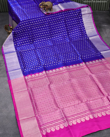 Venkatagiri silk saree blue and pink with allover silver zari woven buttas and silver zari woven border